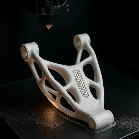 Prototypen Entwicklung Ein 3D-Drucker fertigt ein komplexes, bionisch inspiriertes Bauteil als Prototyp.